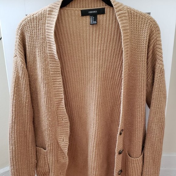 Forever 21 Sweaters - Cozy Tan Cardigan with Pockets & Buttons